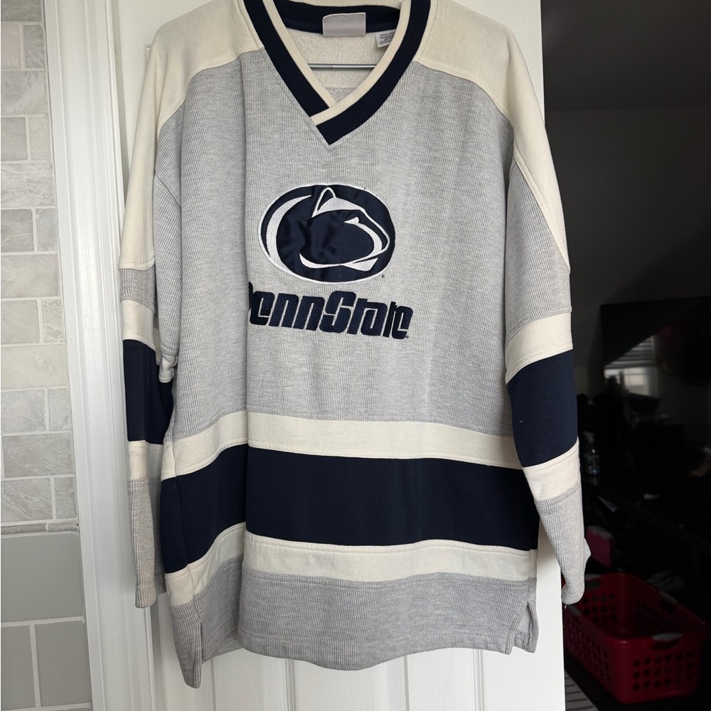 Penn State Women's Crew-Neck Hockey Sweater - Gray & Navy